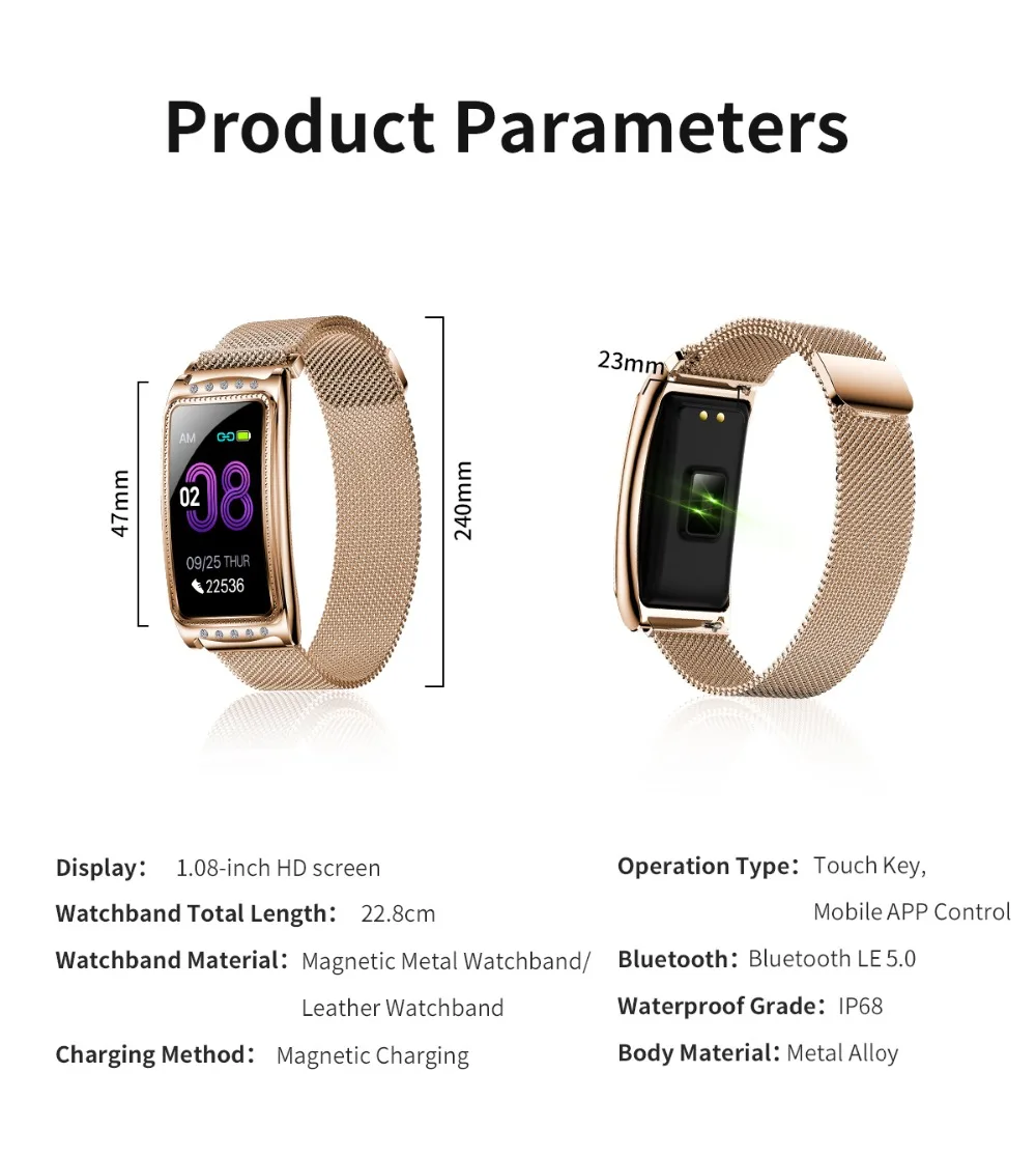 UGUMO Women Smart Watch For Android IOS Heart Rate Measuring Blood Pressure Monitor Women's Bracelet Waterproof Fitness Bracelet