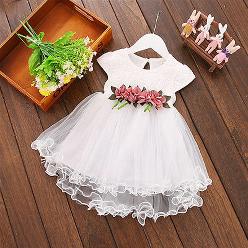2020 verano niño niños bebé niñas vestido sin mangas vestido de Color liso tutú princesa de encaje vestido de las muchachas de flor vestido de fiesta