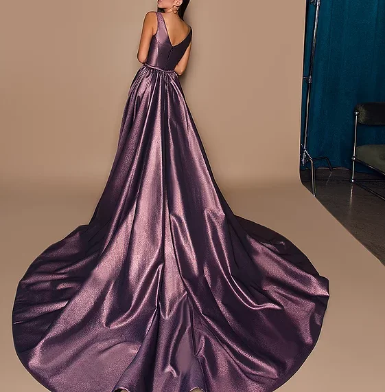 Mermaid Prom Dresses Vestidos De Gala Shiny Satin Formal Party Dresses V-Neck Long Train Robe De Soiree