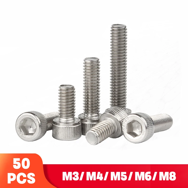 50 шт. M3 M4 M5 M6 M8 * длина 6-50 мм 304 A2-70 нержавеющая сталь DIN912 Шестигранная головка болт |