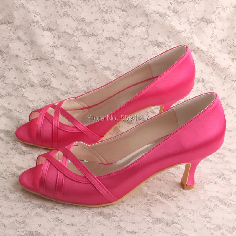 Venus lure Customized 6.5CM Heel Peep Toe Shoes for Women Wedding Party Fuchsia Color Satin Pumps