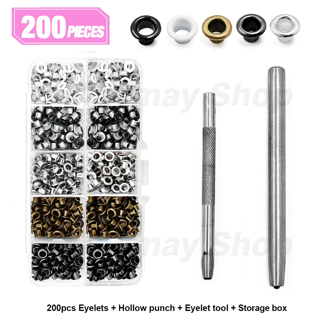 200pcs Metal Eyelets Grommets Punch Installer Tool Set Eyelets Kits For Clothing Shoes Caps Belt LeatherCrafts With Storage Box