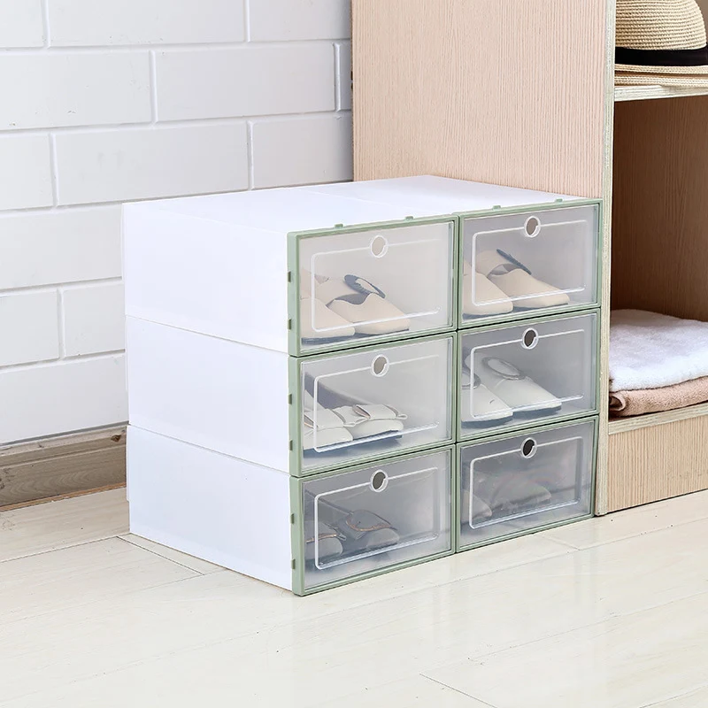 Прозрачная пластиковая коробка для обуви, толстая раскладушка, дизайн для хранения обуви, артефакт, органайзер для хранения, бытовые инструменты для хранения, распродажа - Цвет: green