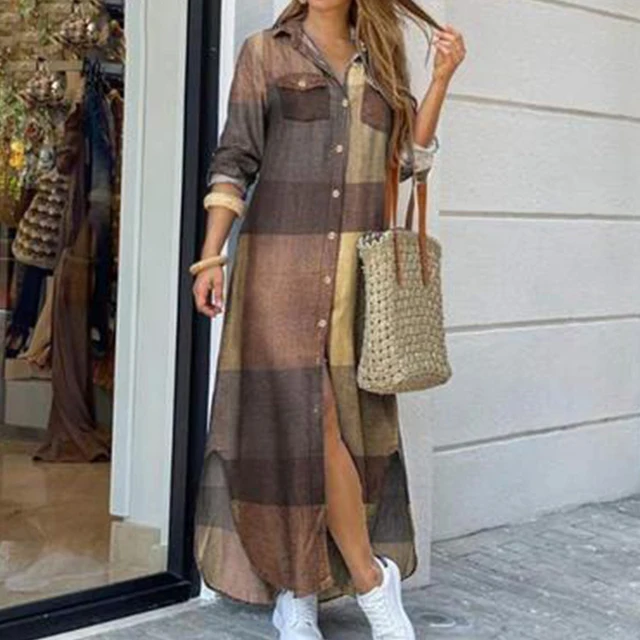 Women Long Sleeve Shirt Dress Casual Boho Printed Dresses Fashion Summer Single Breasted Button Party Female Maxi Dress Vestidos long sleeve maxi dress