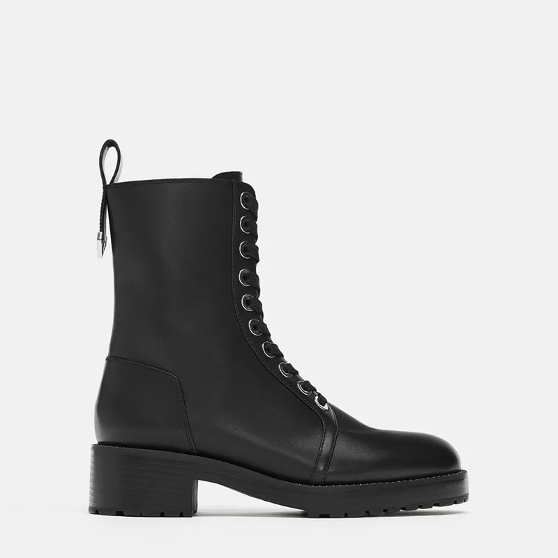 Black Boots Зимние черные кожаные ботильоны для женщин; женские Ботинки martin с серебряными заклепками; женские ботинки на платформе со шнуровкой; женская зимняя обувь - Color: Black Boots