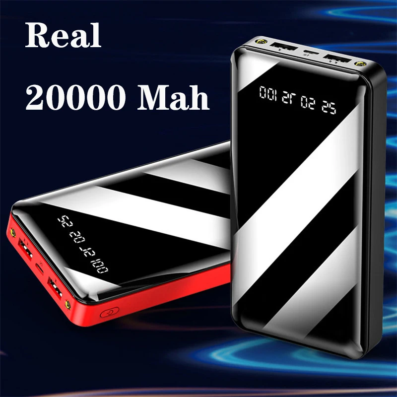 

New Full Screen Power Bank Real 20000 MAh for All Smart Phone Battery Powerbank Digital Display Fast Charging Two Flashlight USB