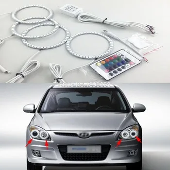 Super bright 7 color RGB LED Angel Eyes Kit with a remote control car styling for Hyundai i30 2008 2009 2010 2011