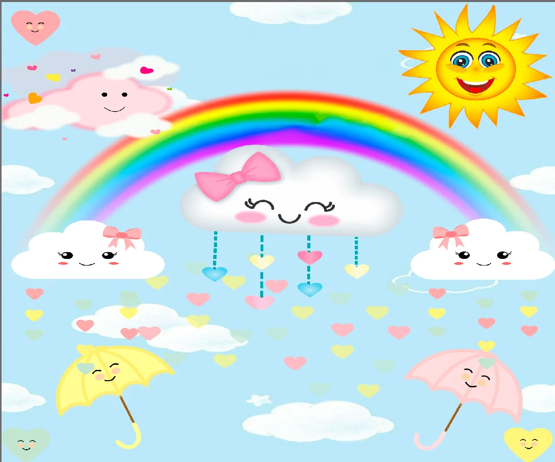 

10x10FT Personalized Cartoon Sun Clouds Smile Rainbow Umbrella Custom Photo Backdrops Backgrounds Seamless Vinyl 300cm x 300cm