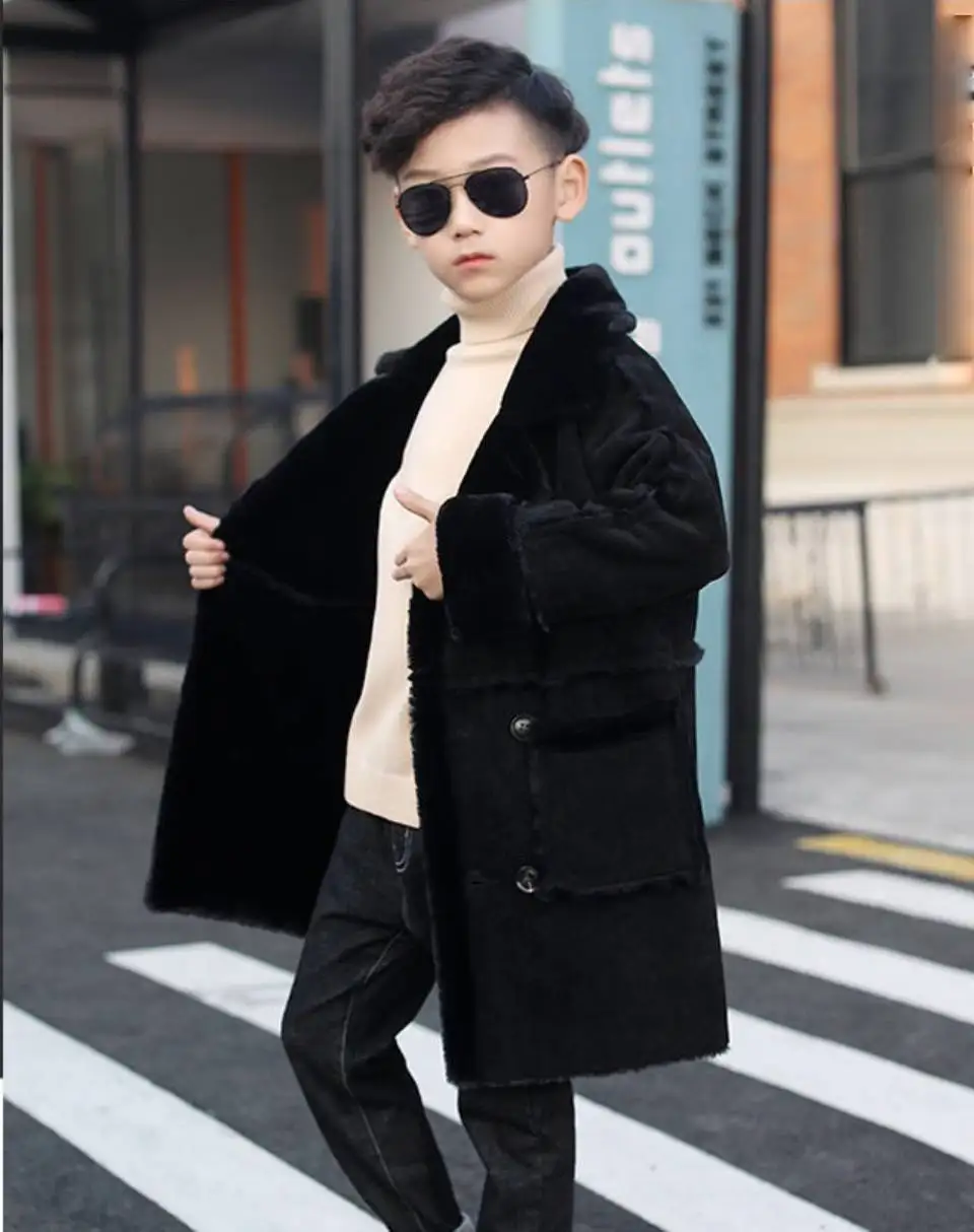 Fashion Autumn Winter Boys Woolen Outwear Coat For 4 6 8 10 12 14 Year Long Children Turn-Down Collar Jackets 3 Colors - Цвет: 03