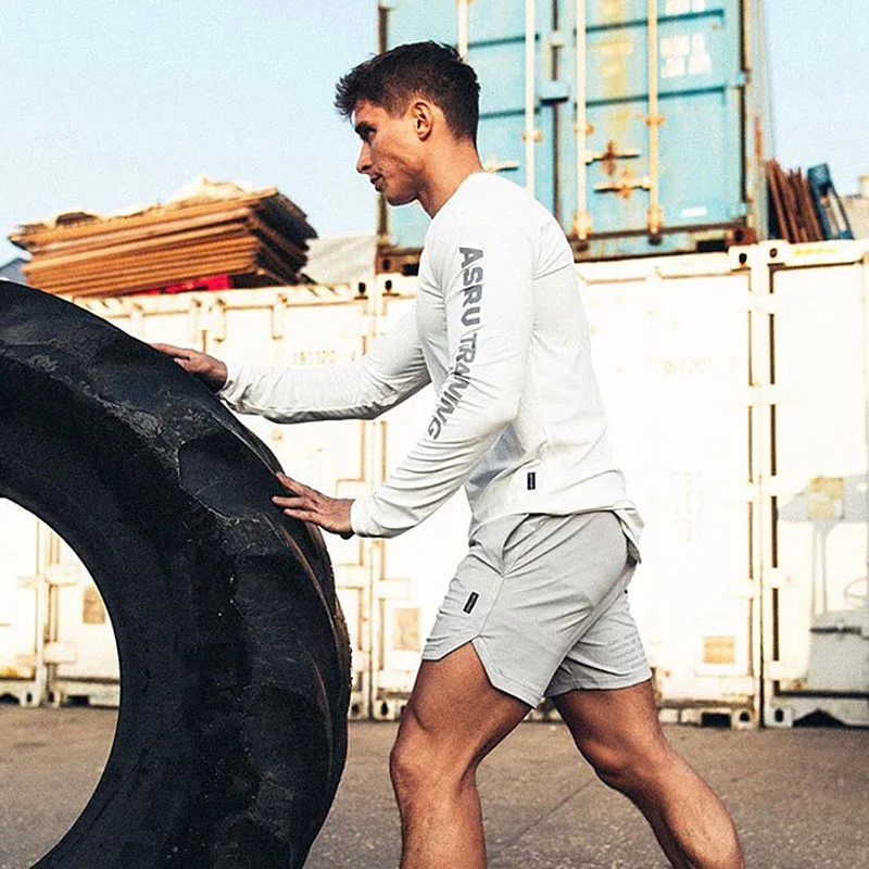 Мужская быстросохнущая футболка с буквенным принтом для фитнеса отдыха длинным