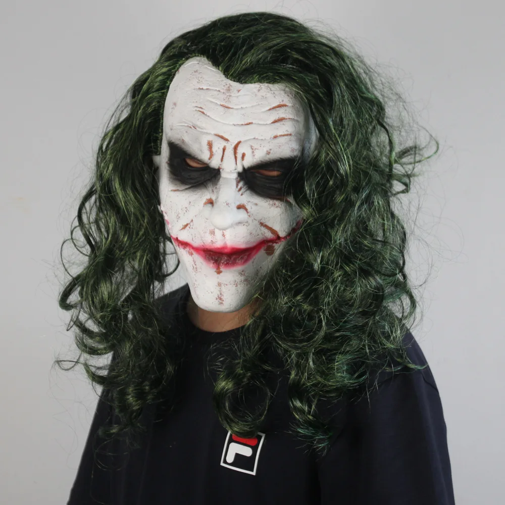 Маска Джокера из фильма Бэтмен Темный рыцарь Косплей страшная маска клоуна с зелеными волосами парик Хэллоуин Латексная Маска