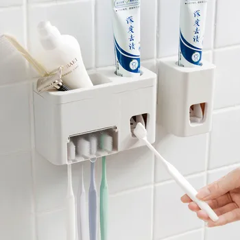 

Gray White New Simple Style Automatic Toothpaste Set Wall Toothbrush Holder Rack Ladle Toothpaste Squeezer Bathroom Storage Rack