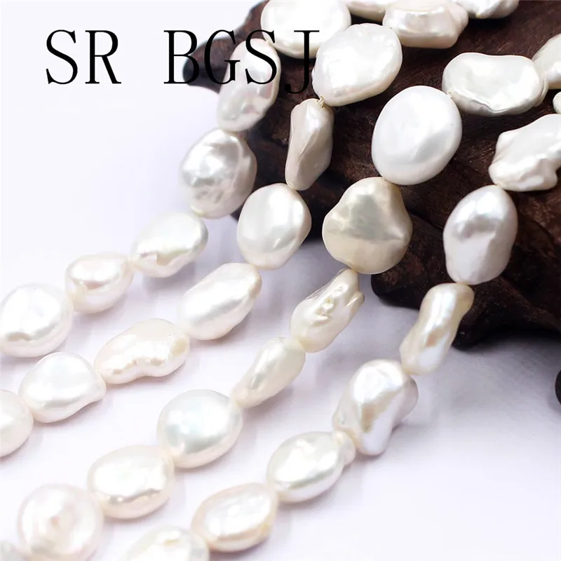 Free Shipping 10-12mm White Freeform Baroque Reborn Freshwater Natural Pearl Loose Beads Strand 15"