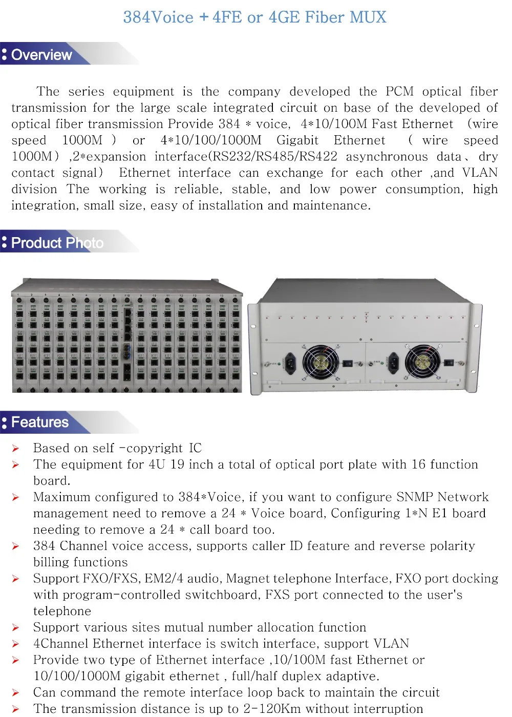 384Voice+4FE or 4GE Fiber MUX -1