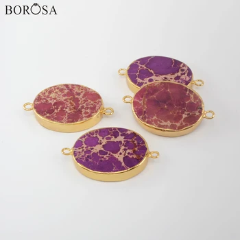 

BOROSA 6Pcs Oval Sea Sediment Jaspers Connectors for Bracelets Women Jewelry Gold Natural Stone Double Charms for Necklace G1958