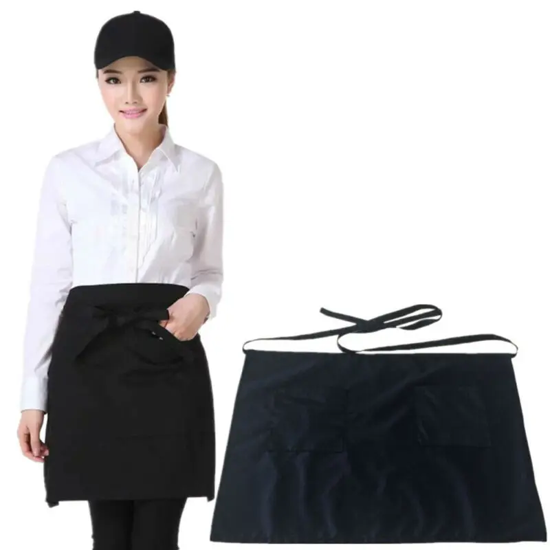 Half Short Waist Apron Women Men Waiter Waitress Apron with Pockets Cafe Pub Restaurant Kitchen Apron Home Cleaning Tool
