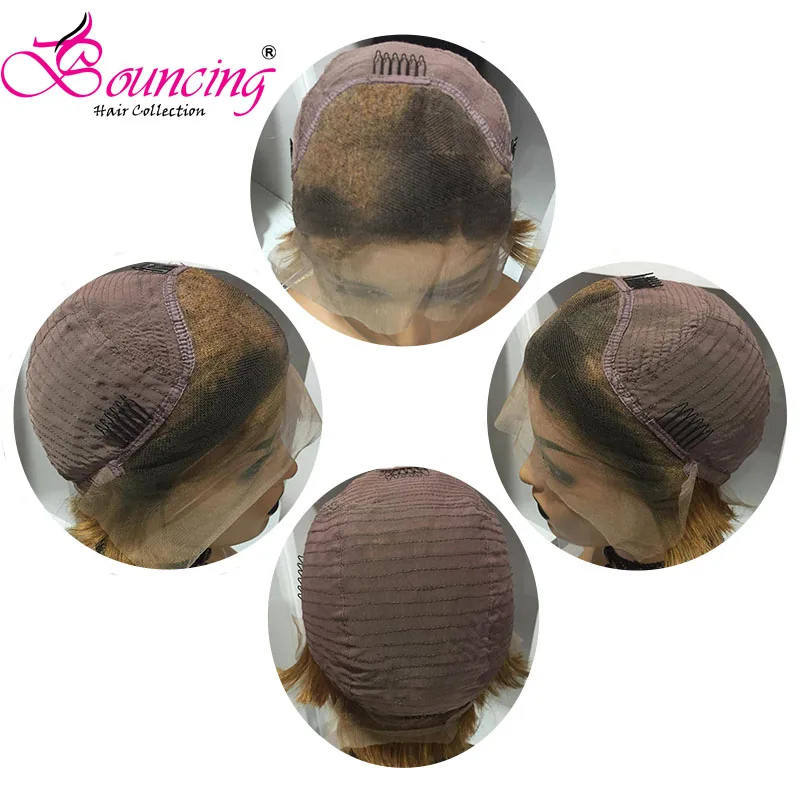 Bouncing Hair 1b/27 Short Pixie Cut Wigs Curly 13*4 Lace Front Wigs 150 Density Low Ratio Human Remy Hair Free shipping