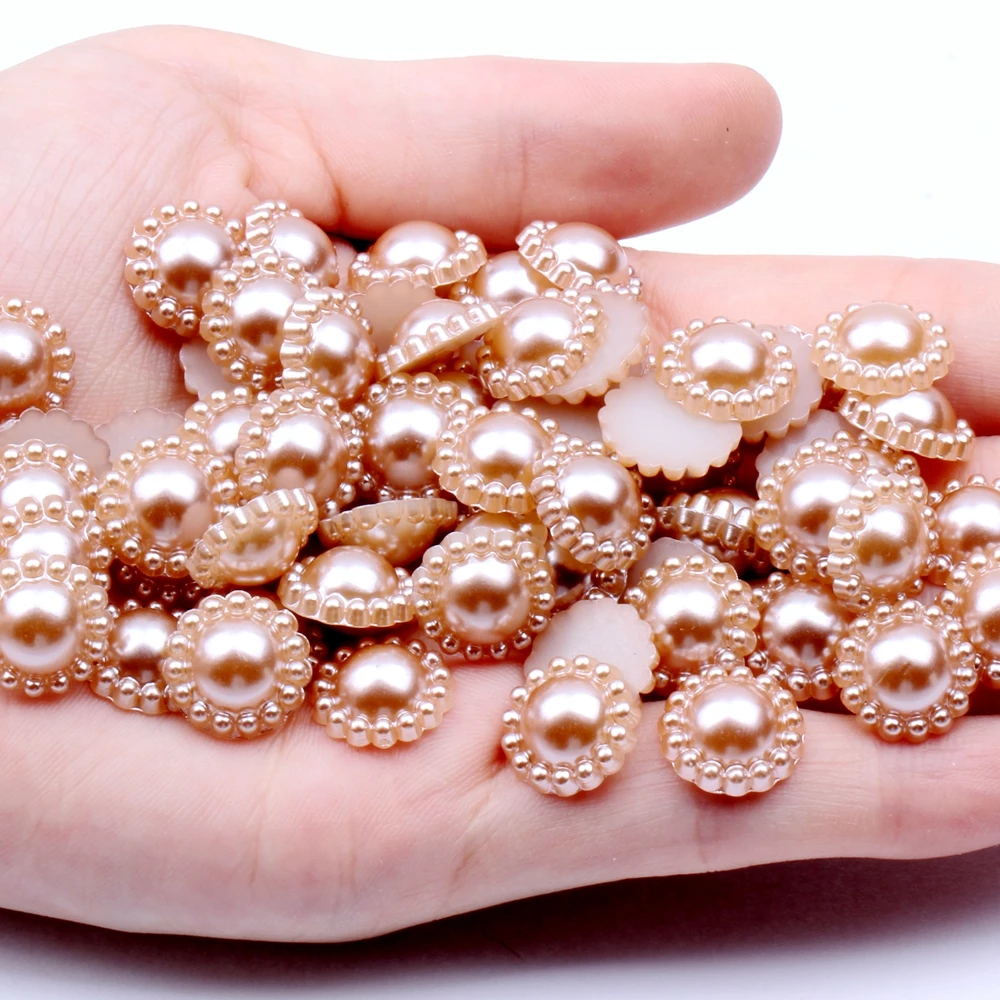 24 light coffee Half Round Flower 12mm Many Colors 1000pcs/bag ABS Resin Imitation Pearls Flatback Beads for Scrapbook Decoration - Цвет: 24 light coffee