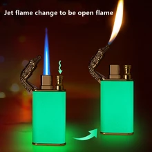 

New Metal Double Flame Luminous Lighter Inflatable Windproof Jet Torch Cigarette Lighters Gas Butane Creative Smoking Gadgets