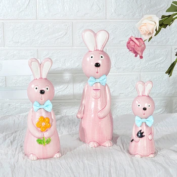 

3Pcs/Set Ceramic Bunny Miniature Figurines Cute Family of Three Micro Landscape Sculpture Home Office Desk Decoration Sculpture