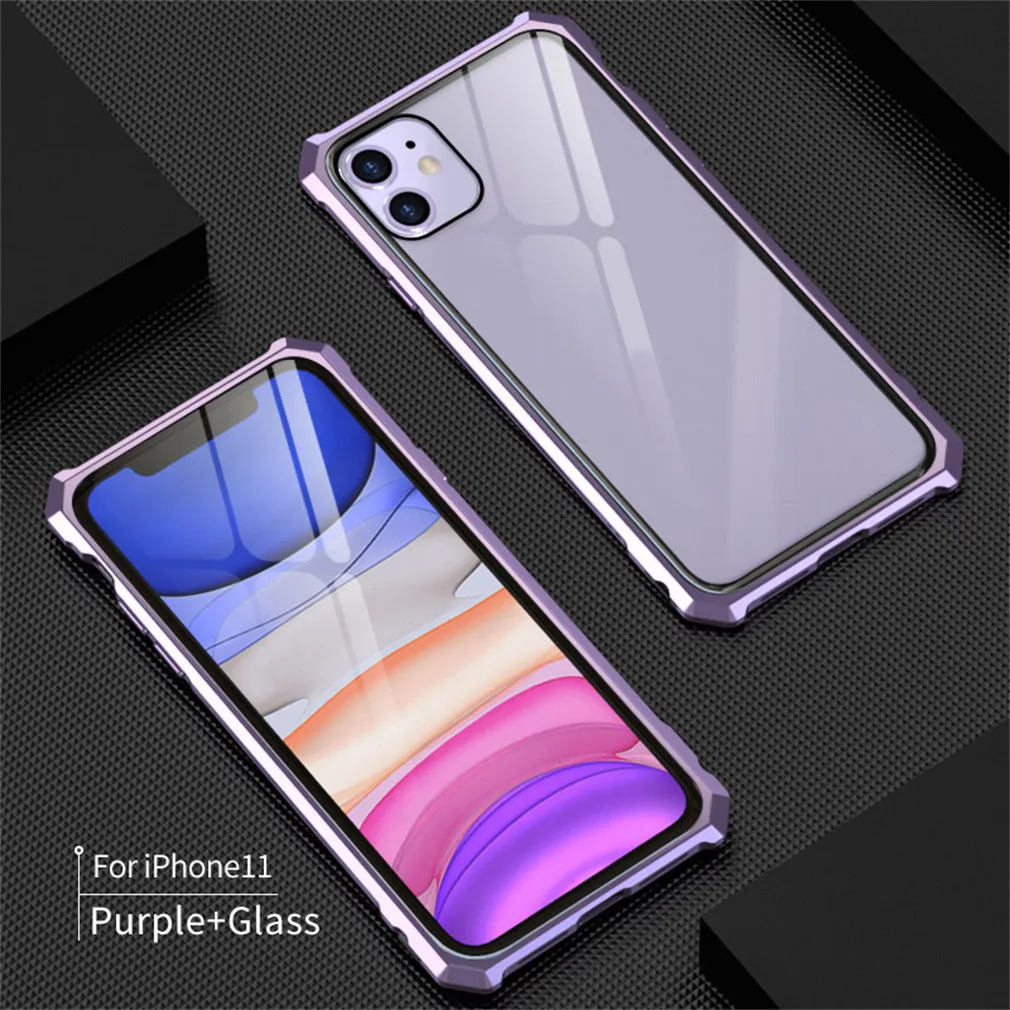 PP Чехол для Iphone 11 6,1 дюймов уличный Модный чехол s Алюминиевый металлический бампер Пряжка закаленное стекло чехол для Iphone - Цвет: PP