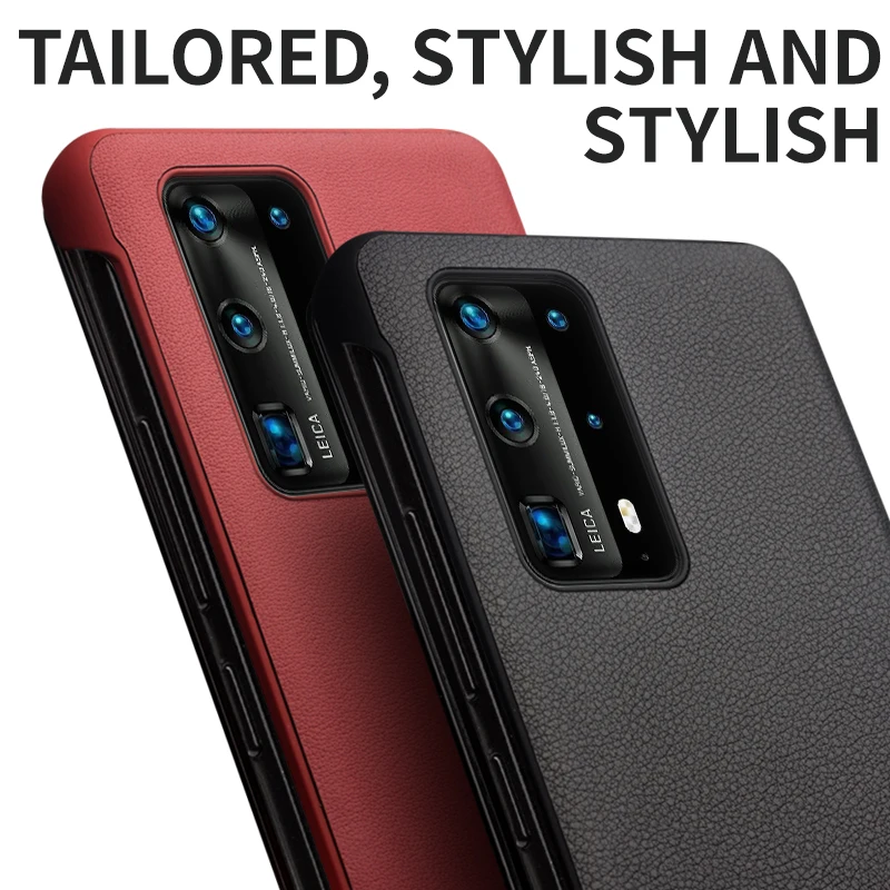 QIALINO Luxury Genuine Leather Phone Cover for Huawei P40 Pro+Plus with Smart View Flip Ultra Slim Case for Huawei P40/P30 Pro