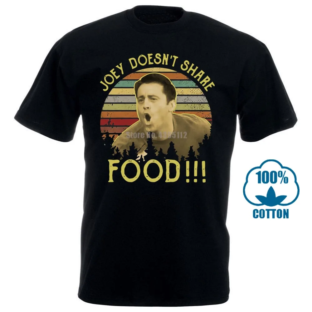 Joey Friends Joey не делится едой Винтажная футболка Черная Хлопковая мужская S 4Xl