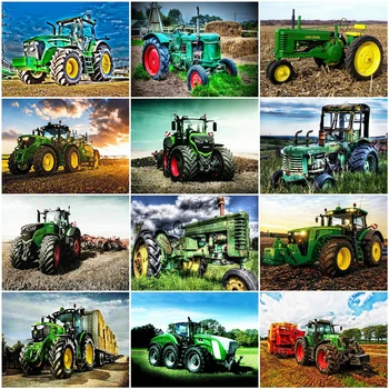 

AZQSD DIY Oil Painting By Numbers Tractor Unique Gift Painting By Numbers Abstract Landscape Unframe Home Decoration