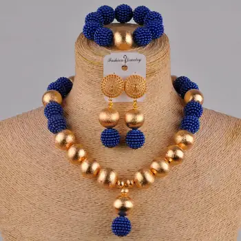 

Fashion Necklace Imitation Pearl Jewelry Set Ladies Royal Blue African Beads Nigerian Jewelry Wedding Accessories XX-23