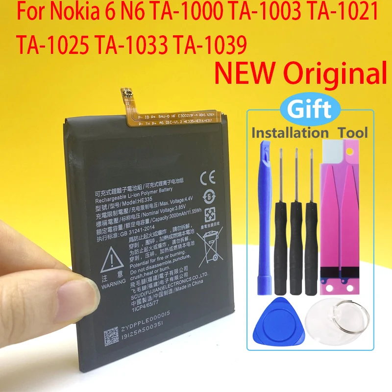 100% Оригинальный аккумулятор HE335 для Nokia 6 Nokia6 N6 TA-1000 TA-1003 TA-1021 TA-1025 TA-1033 TA-1039 высокое
