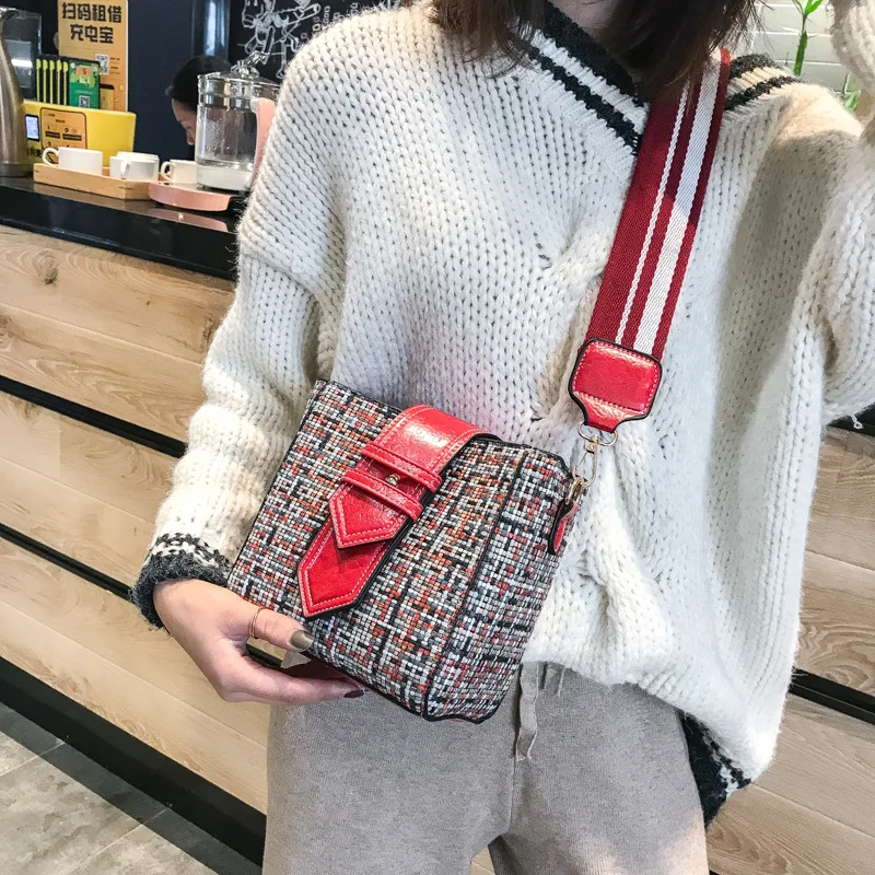 

New Style WOMEN'S Bag Spring Woolen Cloth Fabric Shoulder Bag Women's Shoulder Oblique Bag Pattern Casual Shopping Travel WOMEN'
