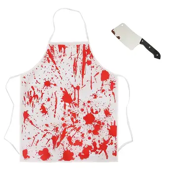 

2 pcs Halloween Props Scary Funny Bloody Creative Butcher Apron Chef Apron and Knife Costume for Cosplay