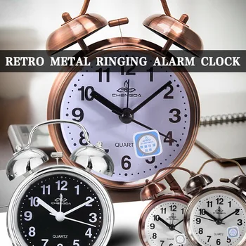 

Alarm Clock Vintage Retro Silent Pointer Clocks Round Number Dual Bell Loud Alarm Clock Bedside Night Light Home Decors