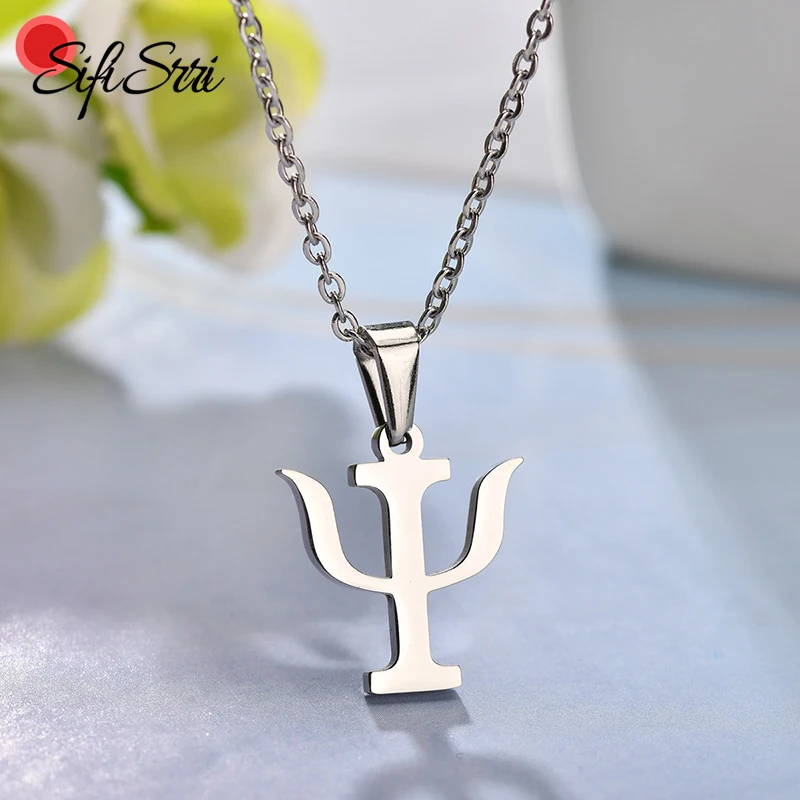 Sifisrri minimalista collar con símbolo PSI collares para Mujeres Hombres de acero inoxidable colgante psicología collar letra griega de regalo de la joyería