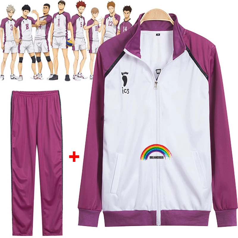 

Anime tee!Haikyuu TEMPORADA 3 Shiratorizawa Gakuen Wakatoshi Ushijima Cosplay Uniforme Traje Chaqueta Sportswear(Jacket + Pants)