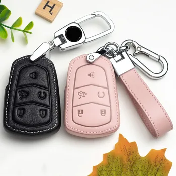 

Leather Car Key Cover Case for Cadillac Escalade CTS XTS ATS ATS-L XLS SRX 2015 4/5/6 Button 28T CTS-V XT5 CT6 Protect Covers