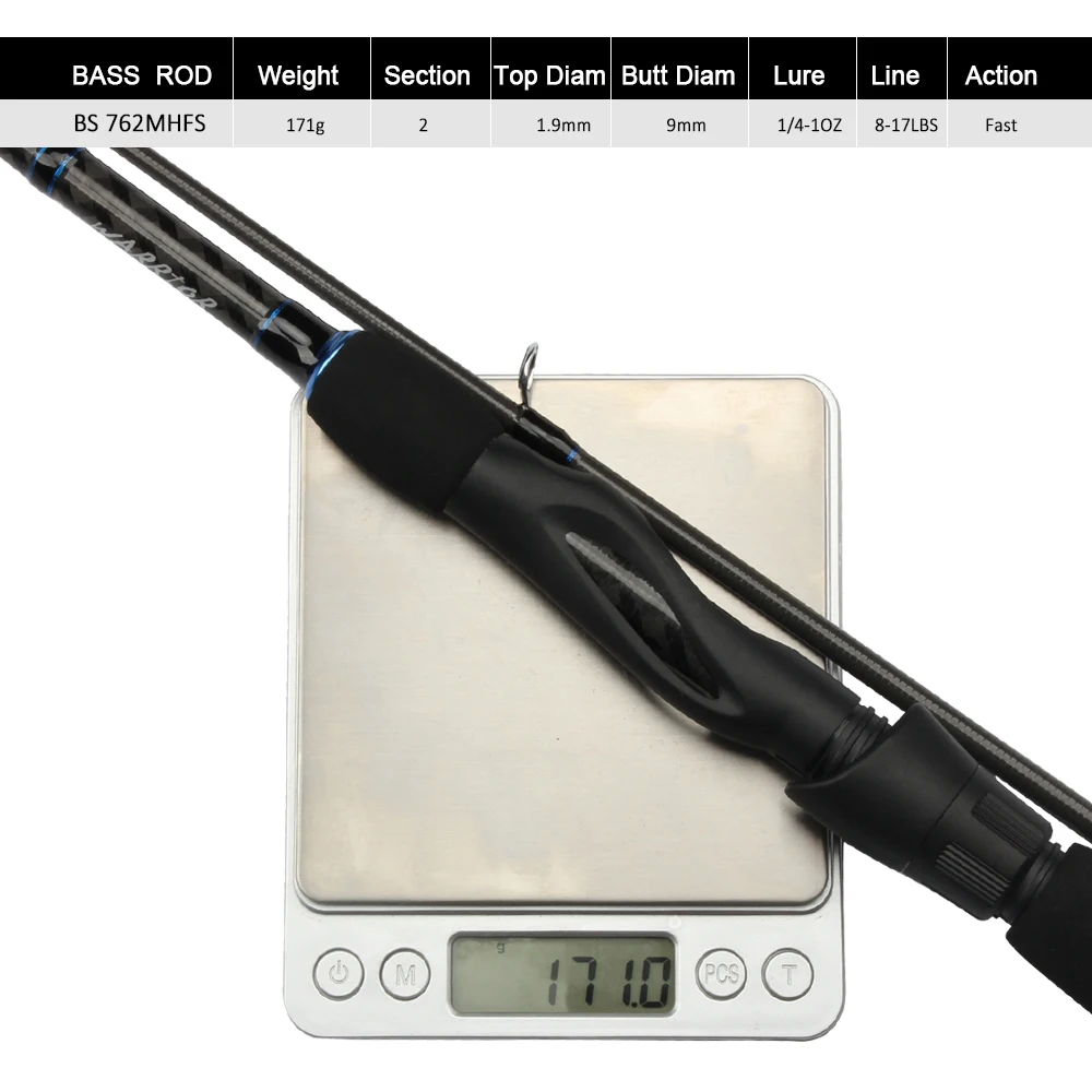 Spinpoler 2.28m BS 762 Sea Bass Fast Action Spinning Fishing Rod 0.25-1oz Lure Weight Carbon Jigging Boat Rod With EVA Handle
