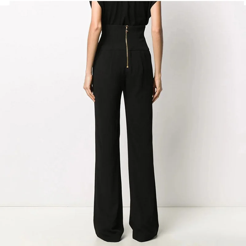 Black Pants Gold Buttons | Full White Pants High Waist