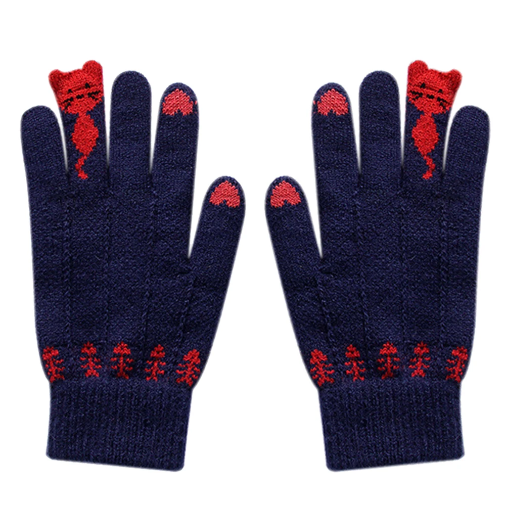 Warm Winter Knitted Gloves Full Finger Mittens Cute Cartoon Cats Touchable Screen Gloves Handschoenen gants femme варежки