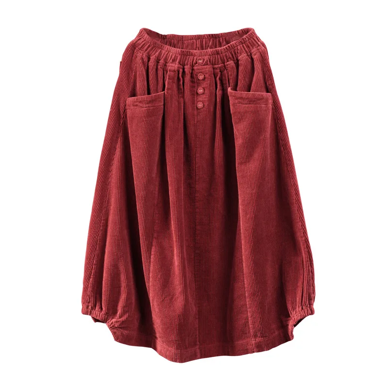 Весенне-осенняя юбка, Ретро стиль, женская юбка с эластичной резинкой на талии, свободный карман, пуговица, сплошной цвет, повседневная женская юбка-бутон