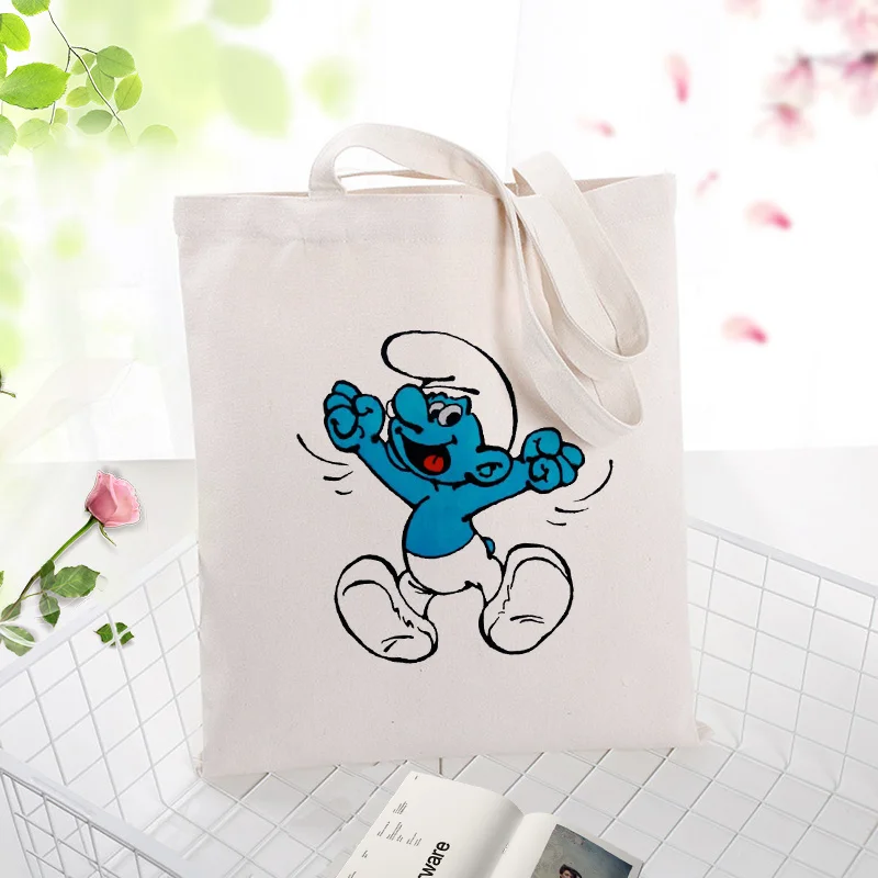 Синяя сумка с персонажем мультфильма Холст вместительная сумка для покупок сумка с рисунком под заказ текстовый логотип DIY ежедневно Применение эко Ecologicas многоразовая утилизация