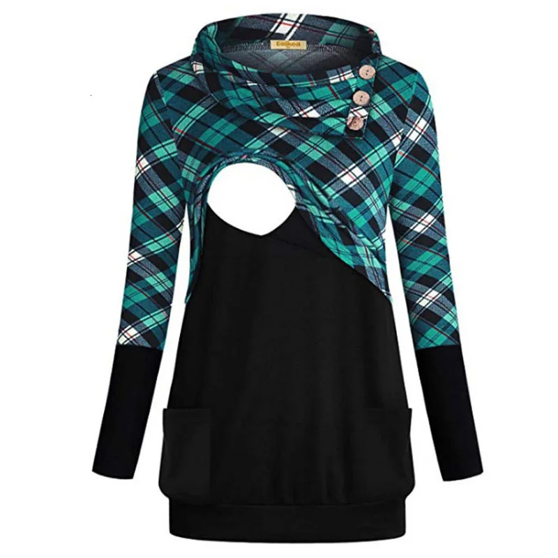 Patchwork Maternity Clothes Breastfeeding Clothes Turtleneck Pregnancy Shirt Long Sleeve Maternity Shirt Nursing Top