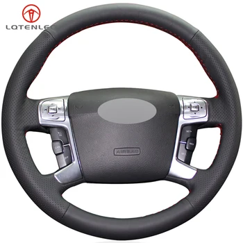 

LQTENLEO Black Genuine Leather DIY Car Steering Wheel Cover For Ford Mondeo Mk4 2007-2013 S-Max 2006-2011 Galaxy 2011-2015