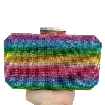 

2020 Women Party Cocktail Rhinestone Box Handbags Diamond Rainbow Bag Lady Crystal Evening Clutch Bag Wedding Purse