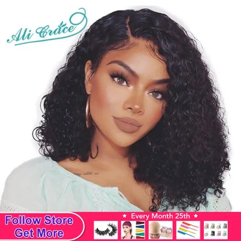 

Ali Grace Curly Bob Wig 13X6 Human Hair Lace Front Wig 250% Density Short Bob Wigs Side Part Blunt Cut Brazilian Curly Bob Wig