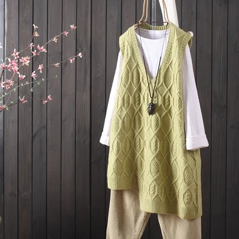 

Irregular Long Women's Korean Style All-match Sleeveless Knit Sweater Vest Female V-neck Fashion Pullover One Size