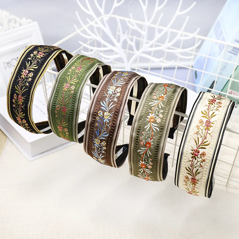 

Newest Women Bohemian Women Ethnic Embroidered Ribbon Hairbands Headband Hair Accessories Beautiful Ethnic Pattern Wide Turban