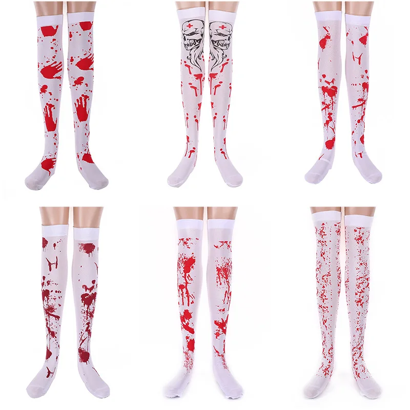 2021 Halloween Supplies Stocking Cosplay Blood Stained Socks Over Knee Party Costume Accessories For Unisex |