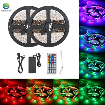 

5M RGB LED Strip Lights SMD 5050 2835 Waterproof Flexible Lighting Ribbon Tape DC 12V Adapter set 24 44 Keys Remote Controller