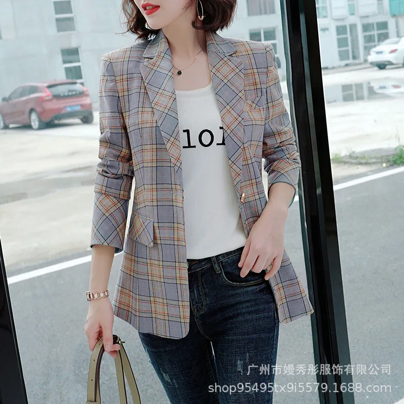 

Plaid Suit Jacket Women's 2019 Spring And Autumn New Style Wear Retro CHIC Hong Ventilation Network Red Cell Pattern Blazer